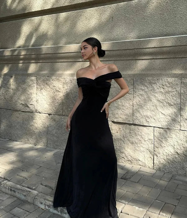 Luolandi Off The Shoulder Maxi Dress Engagement Wedding Guest Dress Bridesmaid Dresses Prom Dress Black Evening Party Dress
