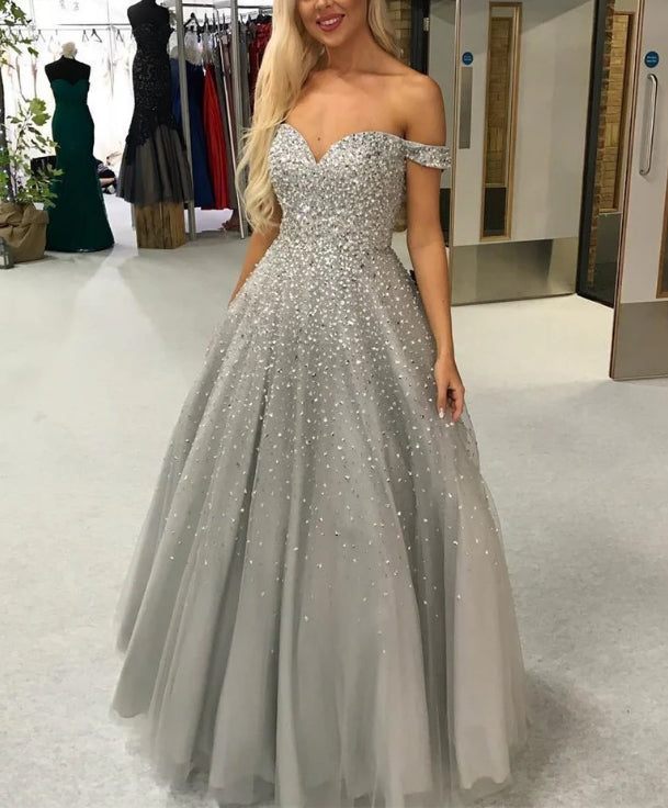 Luolandi Shimmering Tulle Off-the-shoulder A-line evening Dresses Charming Prom Dresses