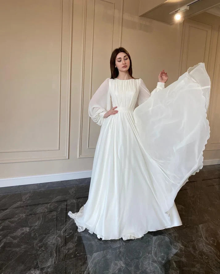 Luolandi Elegant Round Neck Maxi Dress Wedding Dress Fashion Long Sleeve Party Evening Dress