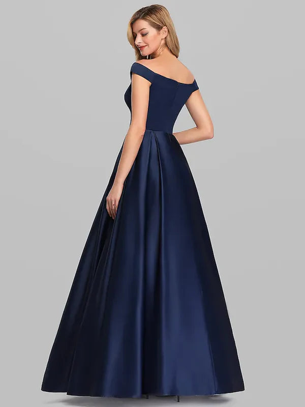 Luolandi Evening Gown Elegant & Luxurious Dress Wedding Guest Floor Length Sleeveless Plunging Neck Charmeuse with Ruched Solid Color