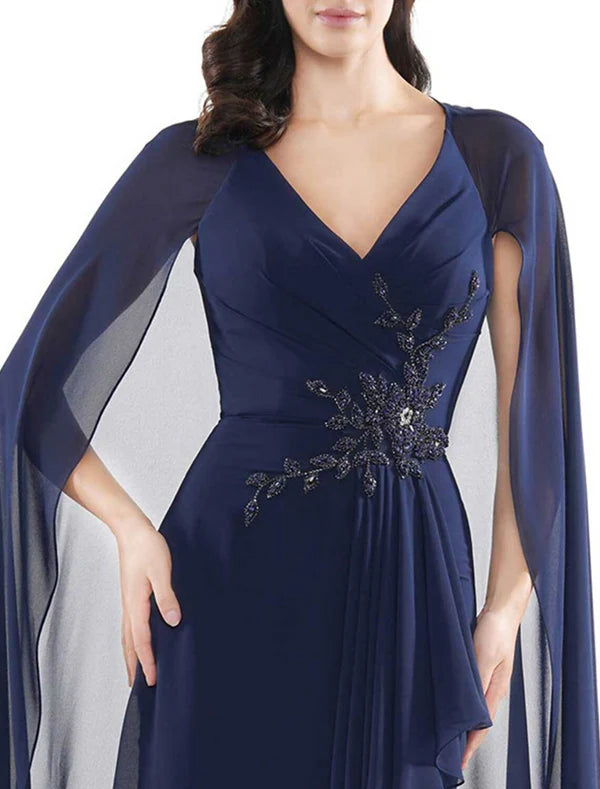 Luolandi Sheath / Column Cocktail Dresses Elegant Dress Wedding Guest Cocktail Party Knee Length Sleeveless V Neck Chiffon with Ruffles Appliques Mother of the Bride Dress