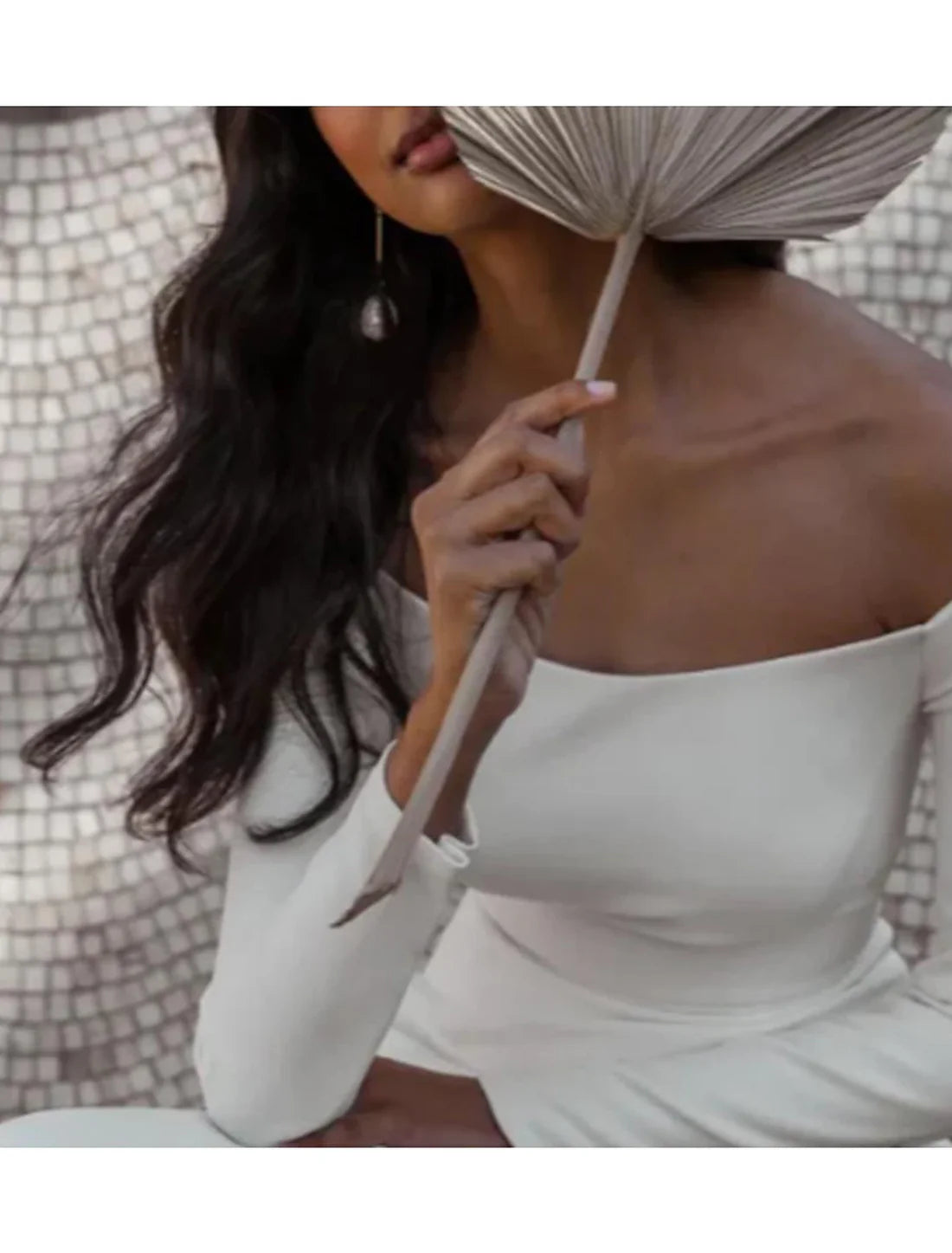 Luolandi Simple Wedding Dresses Mermaid / Trumpet Off Shoulder Long Sleeve Court Train Fabric Bridal Gowns Ivory