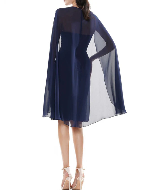 Luolandi Sheath / Column Cocktail Dresses Elegant Dress Wedding Guest Cocktail Party Knee Length Sleeveless V Neck Chiffon with Ruffles Appliques Mother of the Bride Dress