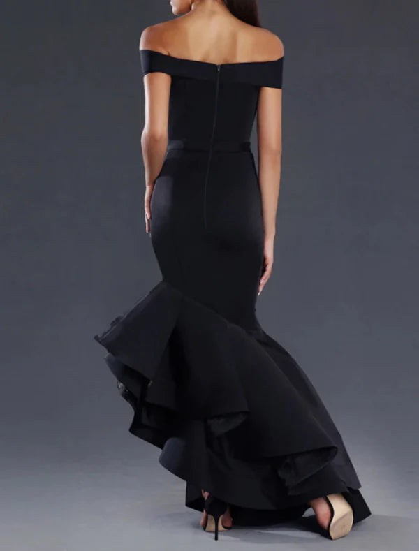 Luolandi Mermaid / Trumpet Prom Dresses Minimalist Dress Valentine's Day Wedding Guest Asymmetrical Sleeveless Off Shoulder Satin with Ruffles Party Dress