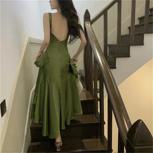 Luolandi Elegant Backless Vintage Prom Dress Charming Evening Party Dress Formal Dress With Slit