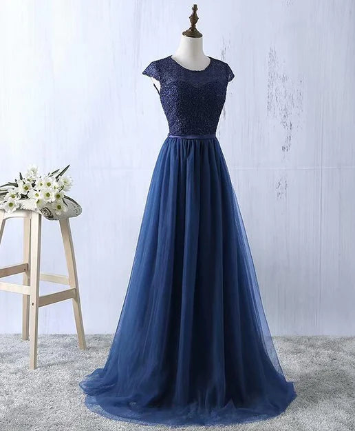 Luolandi Beautiful Navy Blue Tulle Long Bridesmaid Dresses Elegant Prom Dress Evening Dress