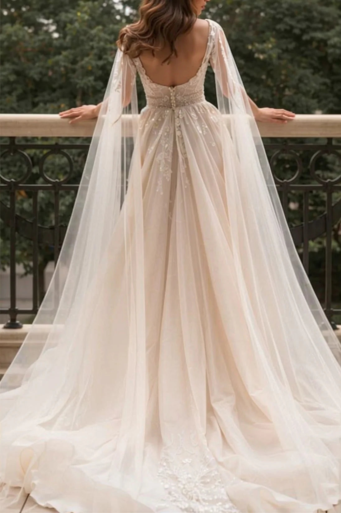 Luolandi Charming A Line Long Wedding Dress V Neck Elegant Bridal Dress With Slit