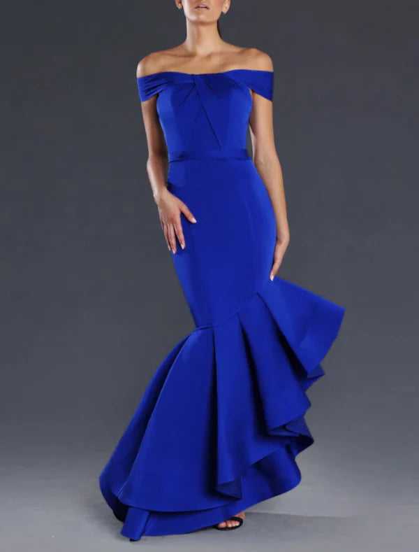 Luolandi Mermaid / Trumpet Prom Dresses Minimalist Dress Valentine's Day Wedding Guest Asymmetrical Sleeveless Off Shoulder Satin with Ruffles Party Dress