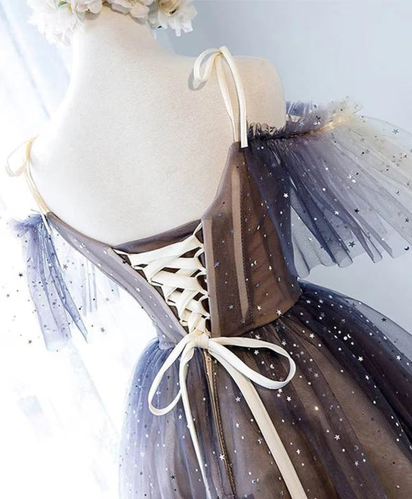 Luolandi Sweetheart V-neck Starlit Cloud Tulle Mini Length Homecoming Dress Beautiful