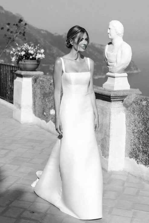 Luolandi Simple Mermaid Square Neck Satin Wedding Dresses Long Sexy