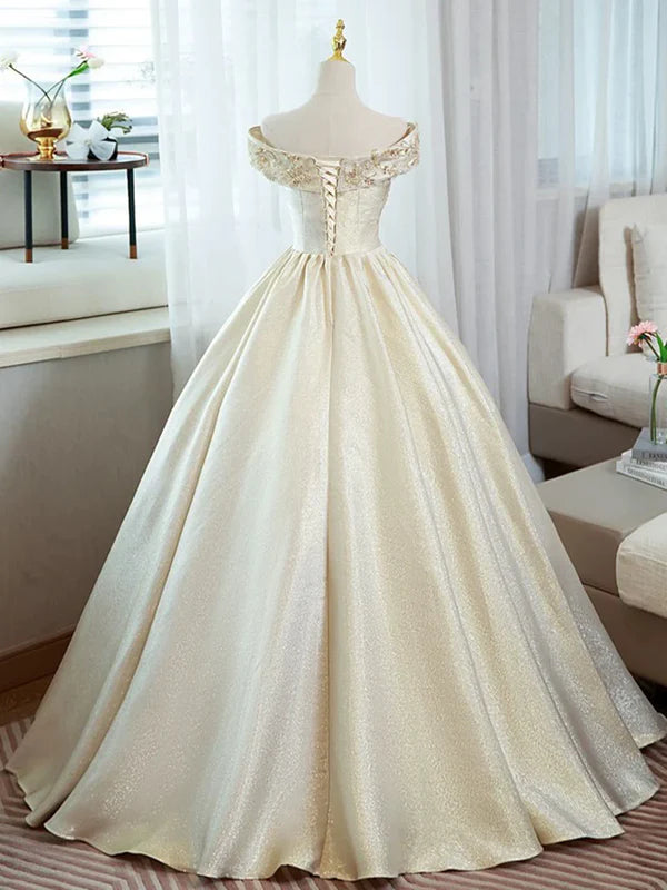 Luolandi Elegant A-Line Satin Off Shoulder Long Prom Dress Quinceanera Dress Charming Evening Party Dress