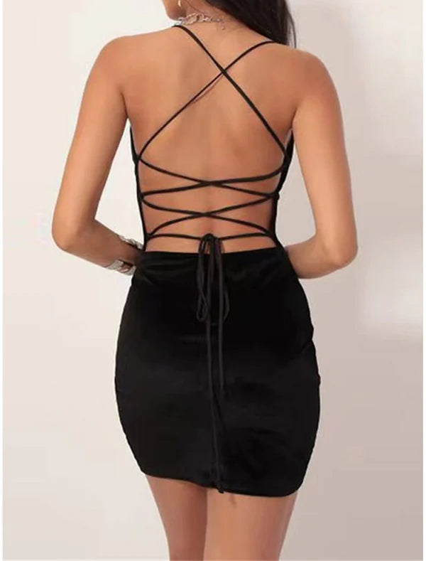 Luolandi Bodycon Satin Lace up Ruched Sleeveless Mini Dress Party Dress Cocktail Dress Birthday Vacation Black Green