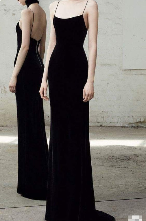 Luolandi Spaghetti Straps Black Mermaid Evening Dress Formal Prom Dress Simple Charming Party Dress