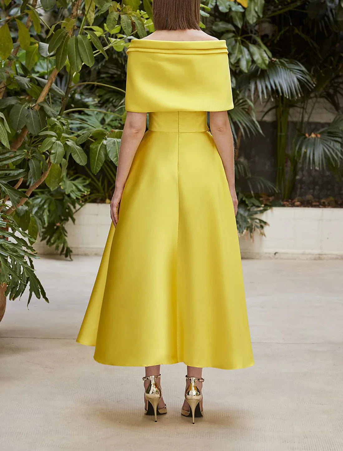 Luolandi A-Line Cocktail Dresses Elegant Dress Wedding Cocktail Party Short Sleeve Off Shoulder Satin with Bow(s) Evening Dress