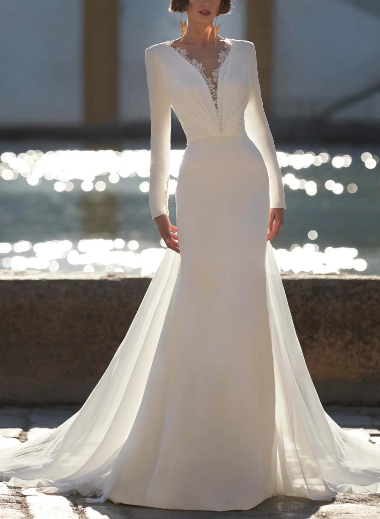 Luolandi Trumpet/Mermaid Wedding Dresses With Long Sleeves Floor Length Elegant