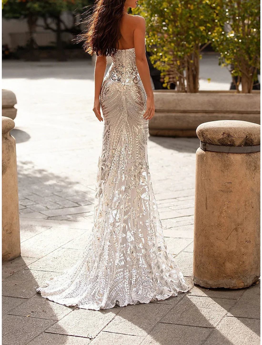 Luolandi Women's Party Dress Sequin Dress Wedding Guest Dress Long Dress Maxi Dress Silver Sleeveless Sequins Sparkly Evening Dress