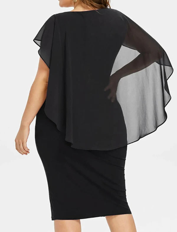 Luolandi Women's Plus Size Red Chirstmas Dress Curve Party Dress Solid Color Crew Neck Short Sleeve Elegant Prom Dress Midi Dress