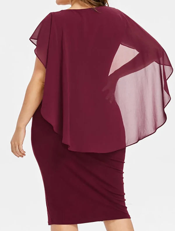 Luolandi Women's Plus Size Red Chirstmas Dress Curve Party Dress Solid Color Crew Neck Short Sleeve Elegant Prom Dress Midi Dress