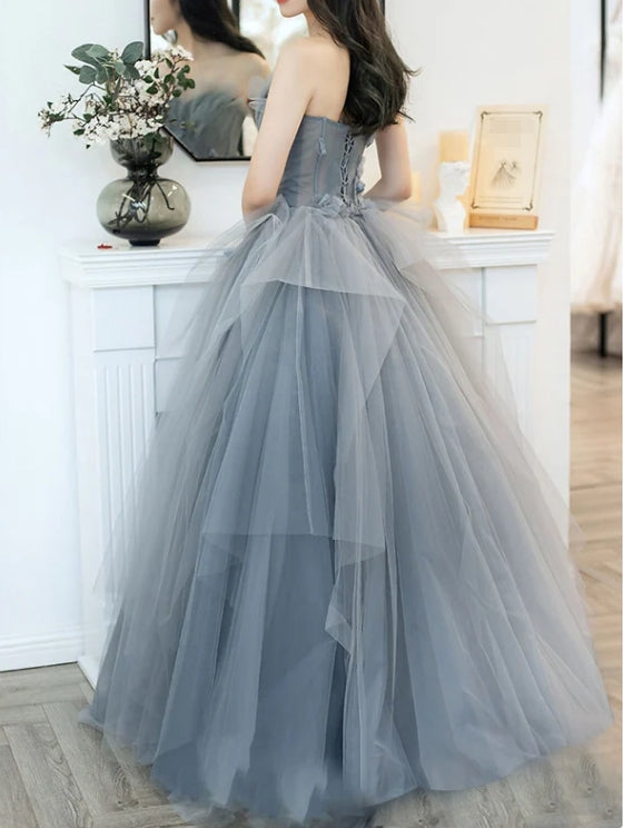 Luolandi A-Line Prom Dresses Cute Dress Engagement Prom Sweep / Brush Train Sleeveless Strapless Tulle with Appliques Off Shoulder