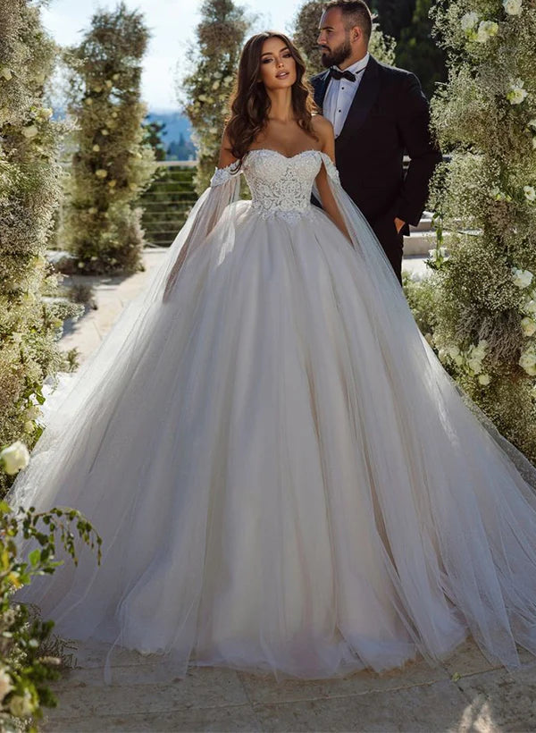Luolandi Elegant Lace/Tulle Wedding Dress Off-The-Shoulder Charming Bridal Gown