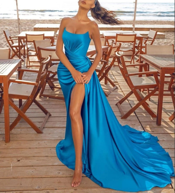 Luolandi Chic Split Front Evening Party Dress Sleeveless Cocktail Prom Party Gowns Off Shoulder Sexy