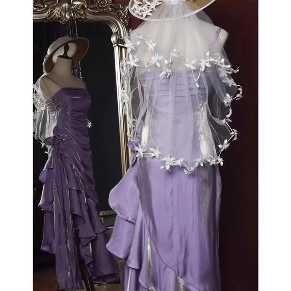 Luolandi Charming Mermaid High Low Satin Straps Party Dress Vintage Style Prom Dress Evening Dress