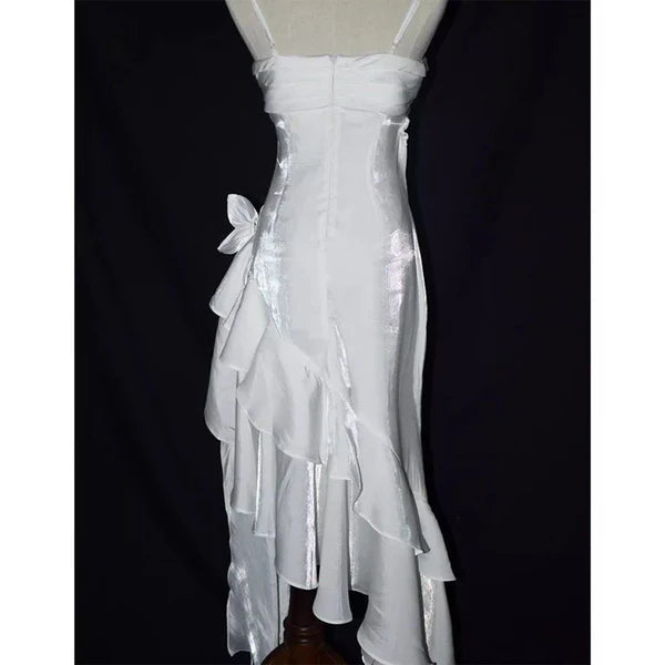 Luolandi Charming Mermaid High Low Satin Straps Party Dress Vintage Style Prom Dress Evening Dress