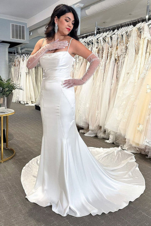 Luolandi Mermaid Cowl Neck Silk Satin Wedding Dresses Open Back Sexy Without Gloves