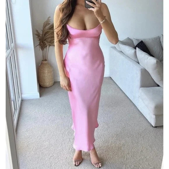 Luolandi Dress Simple A Line Straps Sleeveless Party Dress Silk Satin Pink Charming Prom Dress Formal Dress