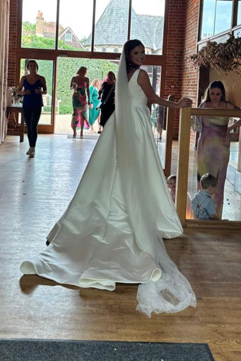 Luolandi Elegant Square Neck Satin Wedding Dresses Solid Color Sexy