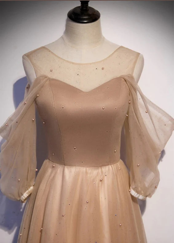 Luolandi A-Line Elegant Cold Shoulder Long Prom Dress with Beadings Charming Evening Party Dress