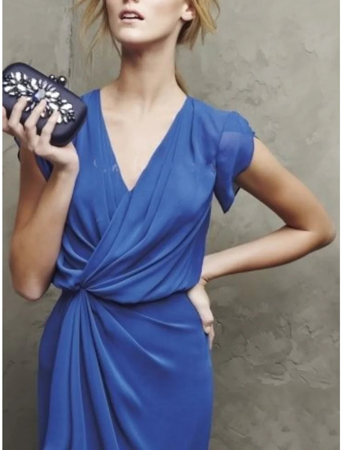 Luolandi Sheath / Column Mother of the Bride Dress Formal Party Elegant V Neck Sweep / Brush Train Chiffon Short Sleeve with Bow(s) Evening Dress