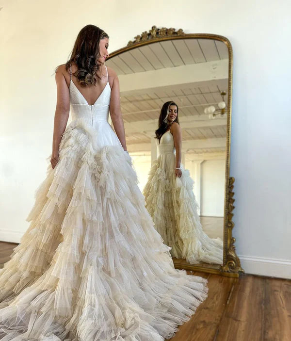 Luolandi Cute A Line V Neck Sweetheart Pink Tulle Long Prom Dresses Solid Color Floor Length