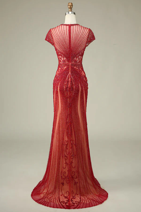 Luolandi Elegant Mermaid Beaded Black Prom Dress Floor-length Party Dress Evening Dress