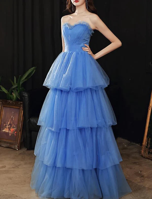 Luolandi Ball Gown Prom Dresses Maxi Dress Wedding Party Floor Length Sleeveless Strapless Party Wear