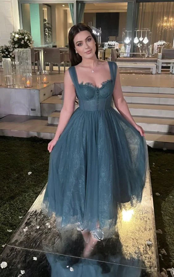 Luolandi Elegant A-line Straps Tulle Long Formal Party Dress Charming Evening Dress