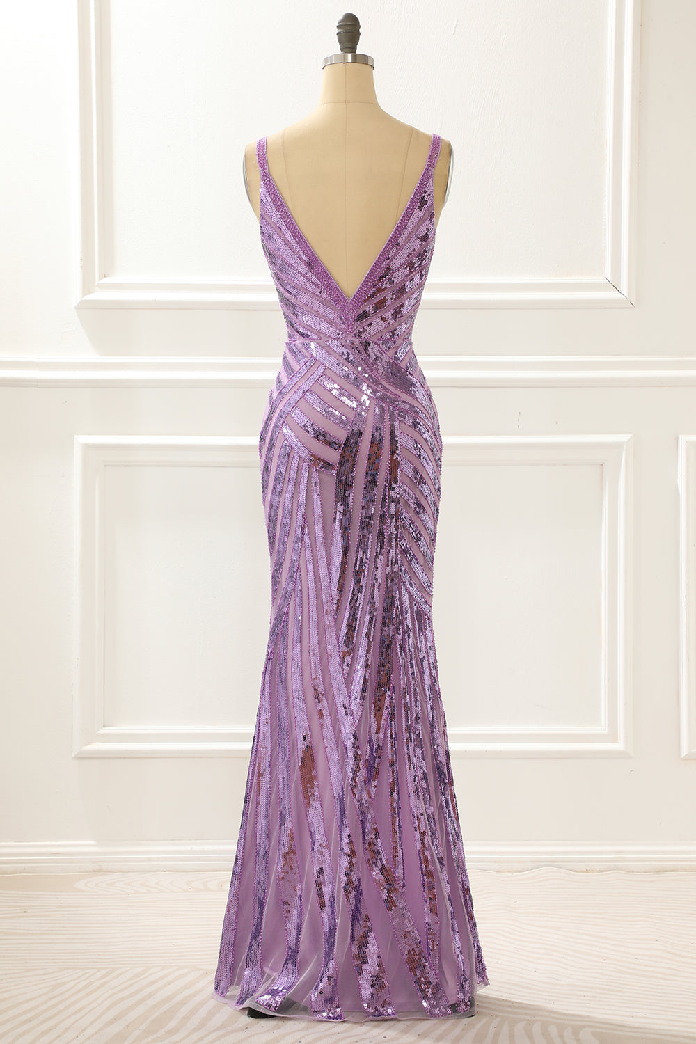 Luolandi Purple V-Neck Sparkly Prom Dress With Slit Sparkly Evening Dress