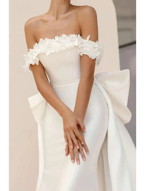 Luolandi Beach Formal Wedding Dresses Two Piece Square Neck Sleeveless Sweep / Brush Train Taffeta Bridal Gowns With Bow(s) Ivory
