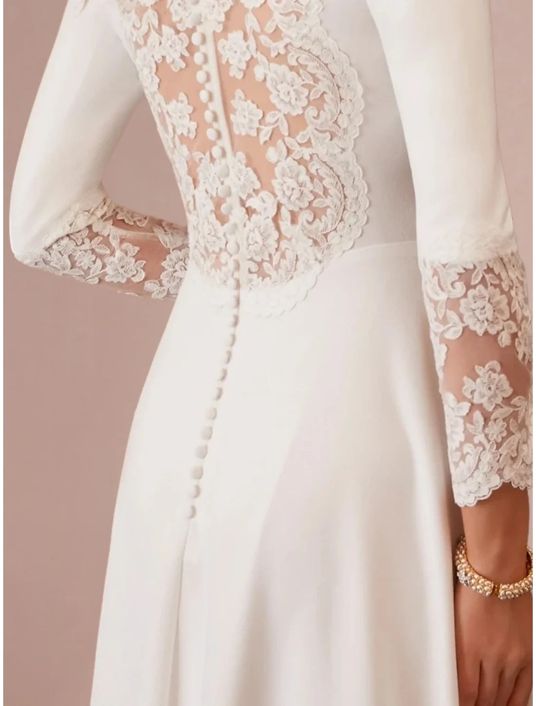 Luolandi Elegant Wedding Dresses A-Line V Neck Long Sleeve Tea Length Bridal Gowns With Bow(s)