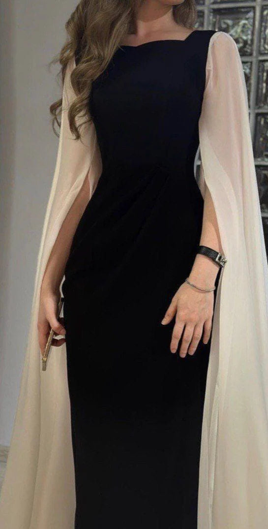 Luolandi Sheath Long Black Evening Dresses With Sleeves Elegant Formal Prom Wedding Party Dress