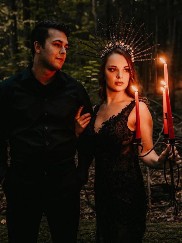 Luolandi Black Tulle V-Neck Illusion Backless Mermaid Lace Wedding Dresses Sexy