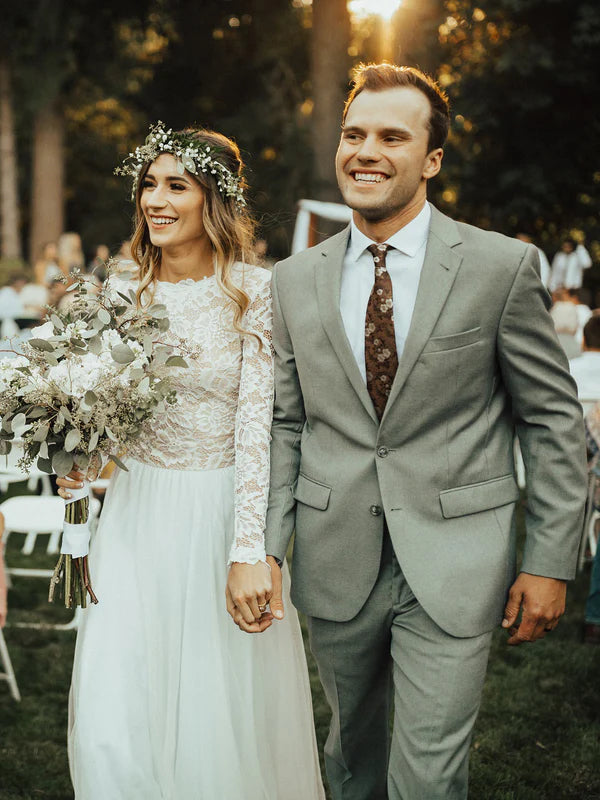 Luolandi Elegant Simple Long Sleeves A-line Wedding Dresses Tulle Bridal Gowns Beautiful