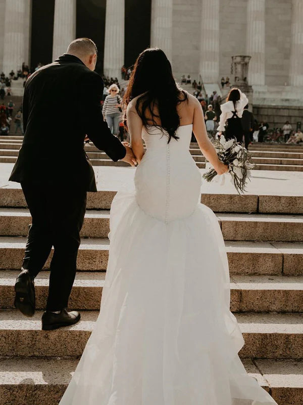 Luolandi Elegant Simple Tulle Strapless Mermaid Wedding Dresses Off Shoulder Bridal Gown Beautiful