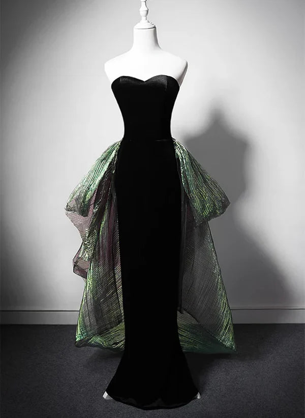 Luolandi Black Mermaid Velvet Sweetheart Long Prom Dress Elegant Evening Dress Off Shoulder