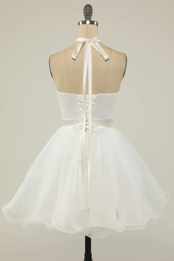 Luolandi Halter Black Tulle Short Prom Dress Homecoming Dress Party Dress