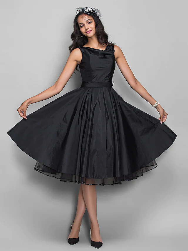 Luolandi Ball Gown Cocktail Party Prom Dress V Neck Sleeveless Knee Length Taffeta with Pleats
