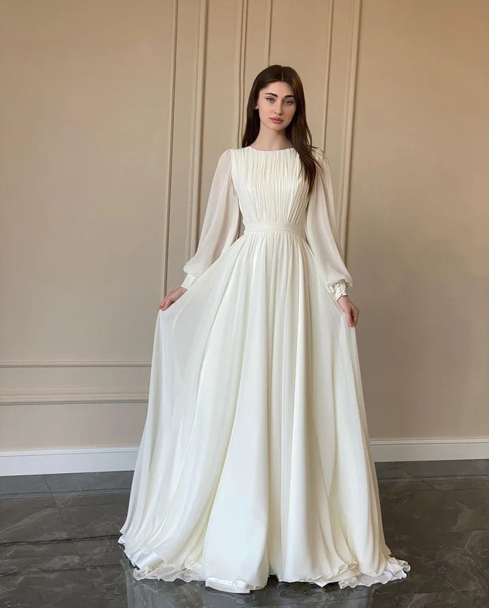 Luolandi Elegant Round Neck Maxi Dress Wedding Dress Fashion Long Sleeve Party Evening Dress