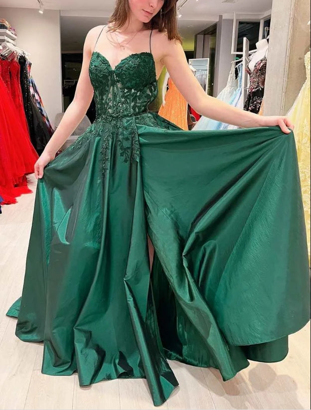 Luolandi Hot Pink Floral Appliques Lace-Up A-Line Prom Gown Elegant Evening Dress Charming