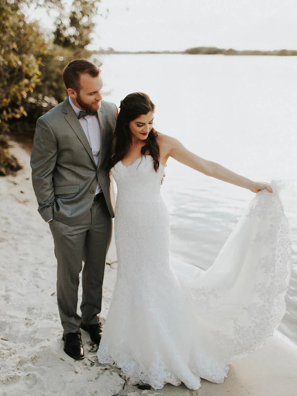 Luolandi Simple Lace Off-The-Shoulder Strapless Mermaid Wedding Dresses Charming