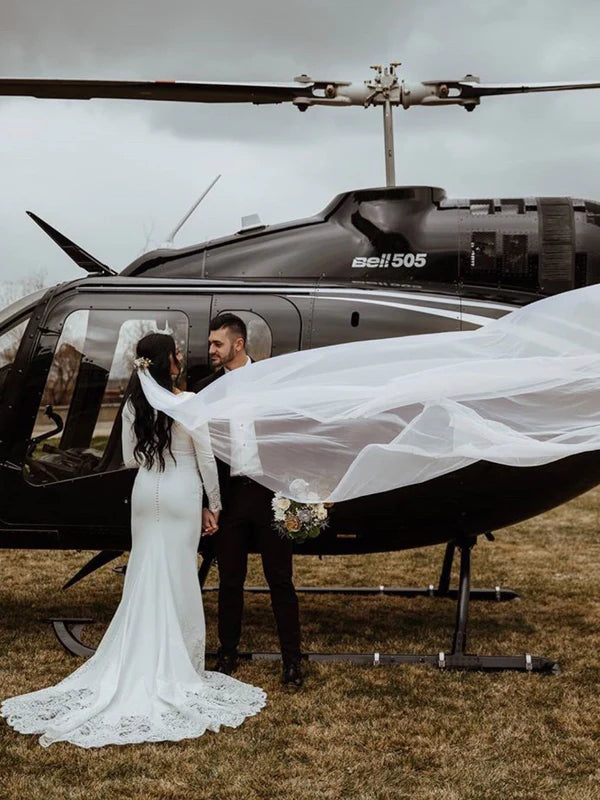 Luolandi Elegant Lace Satin Mermaid Longsleeves Appliques Sweep Train Simple Wedding Dresses